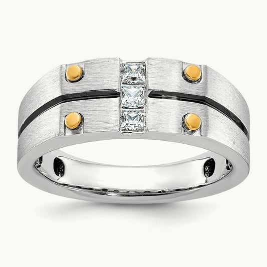 Men's w/Black Rhod Satin Diamond Complete Ring — IBGoodman — photo set