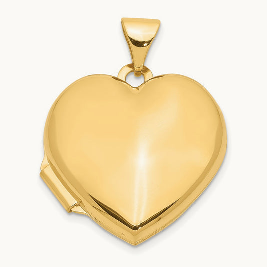 Domed Plain Heart Locket, 18mm, 14K