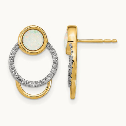 Polished Diamond & Opal Circle Post Earrings, 14K