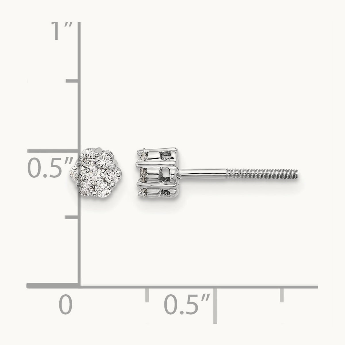 Diamond Cluster Screwback Post Earrings, 14K White Gold