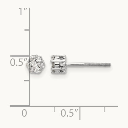 Diamond Cluster Screwback Post Earrings, 14K White Gold