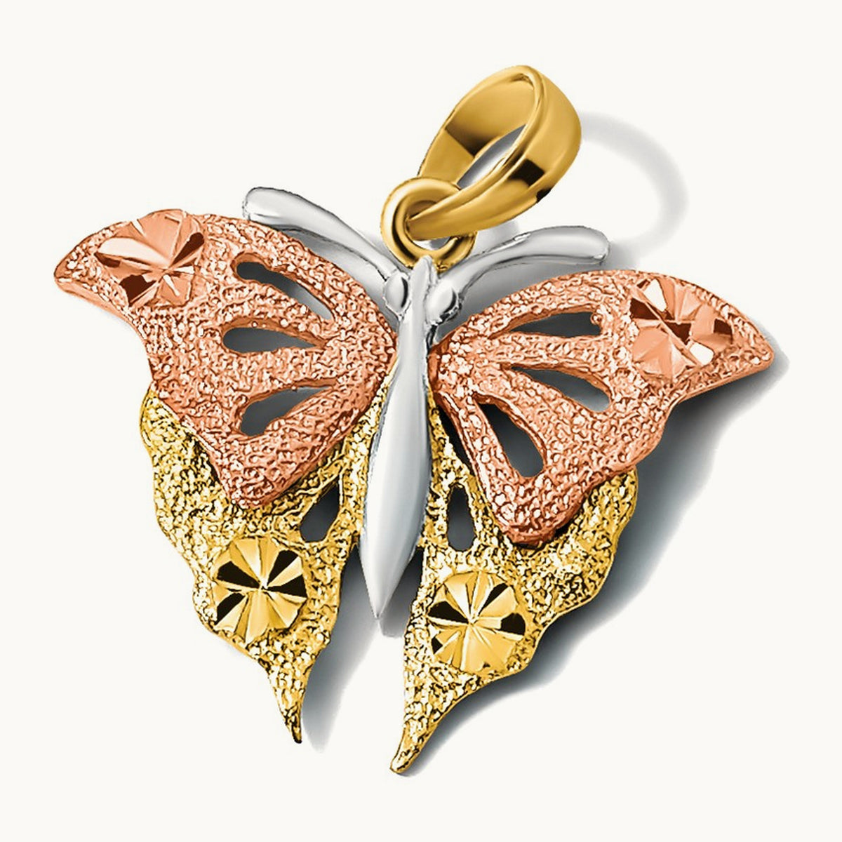 And Diamond-cut Butterfly Charm — 14K Two-Tone Gold