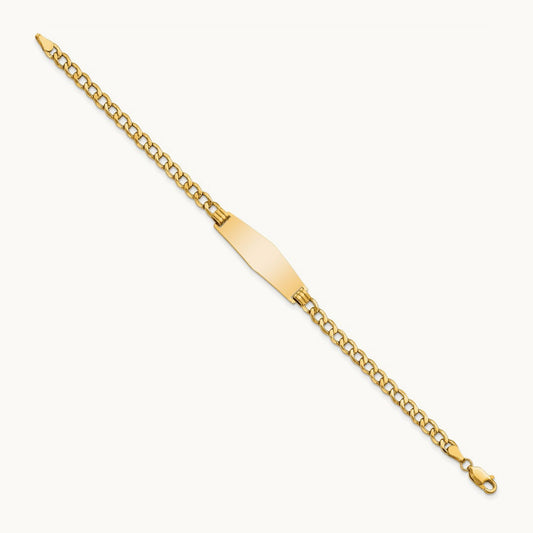 Semi-solid Soft Diamond Shape Curb Link ID Bracelet, 14K