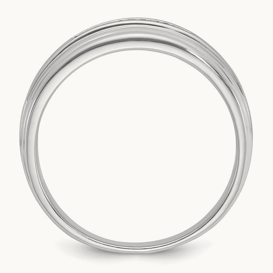 IBGoodman Men's Polished Satin & Grooved 5-Stone Diamond Ring, 14K White Gold