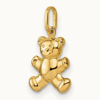 Polished Puffed Teddy Bear Pendant, 14K