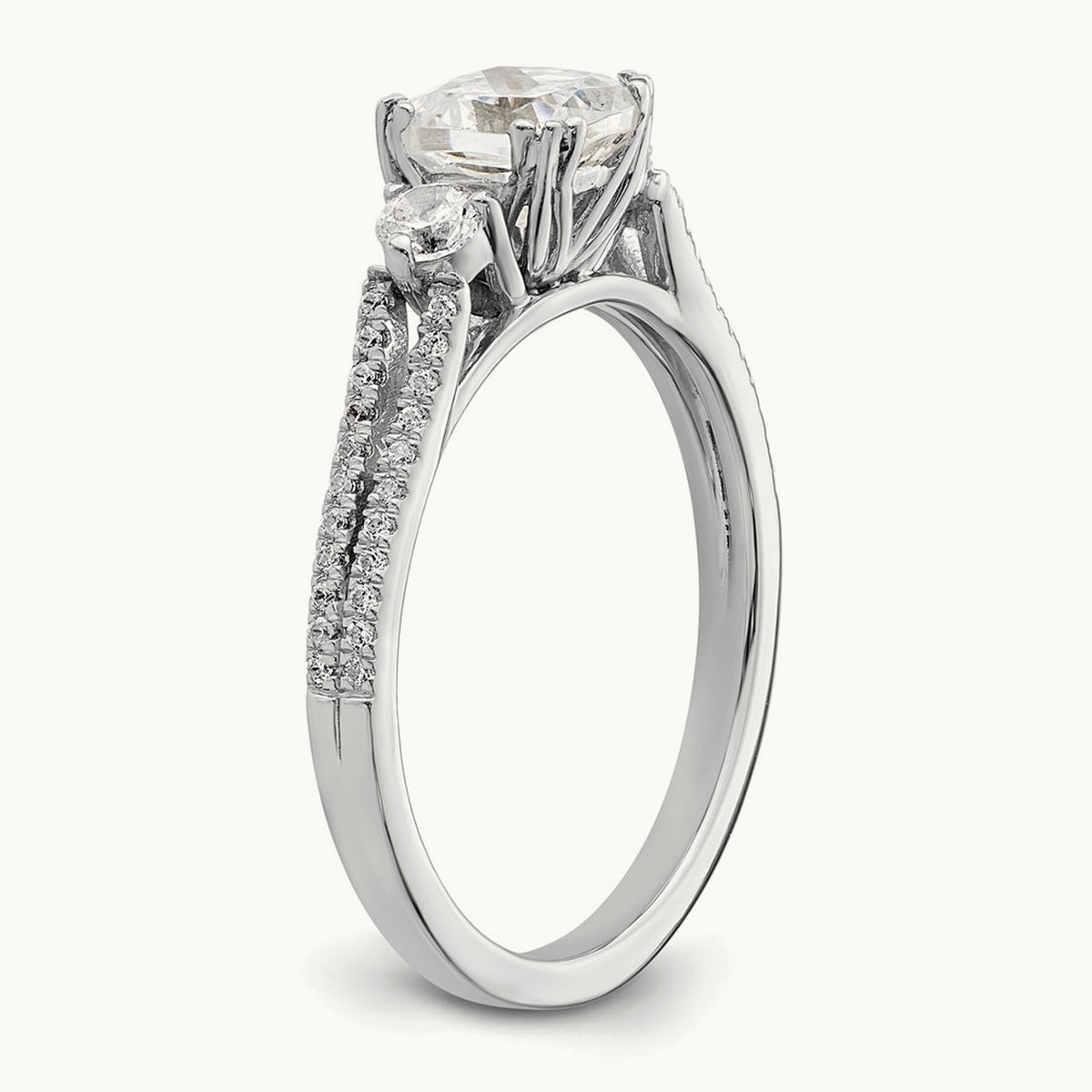 3 Stone Cushion Semi-Mount Engagement Ring — 3/4 ct, 7