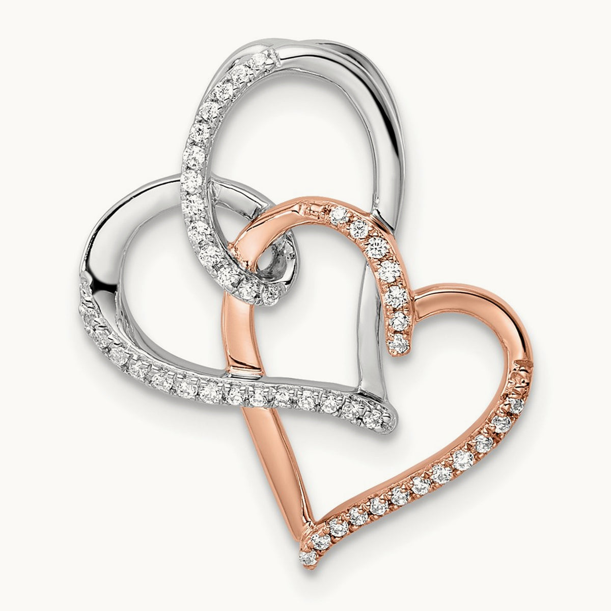 Double Heart Diamond Chain Slide, 14K Two-tone White with Rose