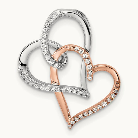 Double Heart Diamond Chain Slide, 14K Two-tone White with Rose