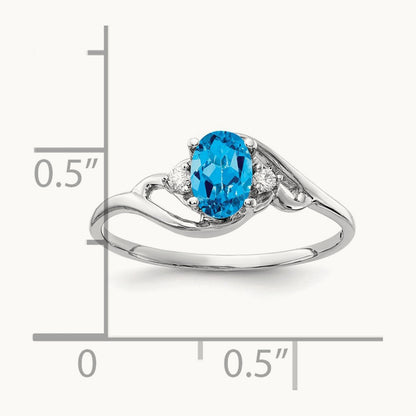 6x4mm Oval Blue Topaz AA Diamond ring, 14K White Gold