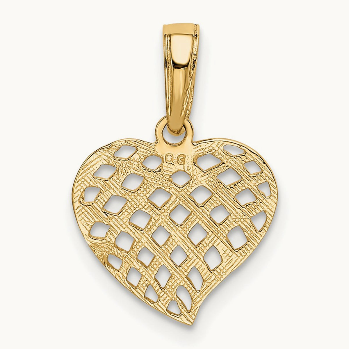 Polished Basket Weave Pattern Heart Pendant, 14K
