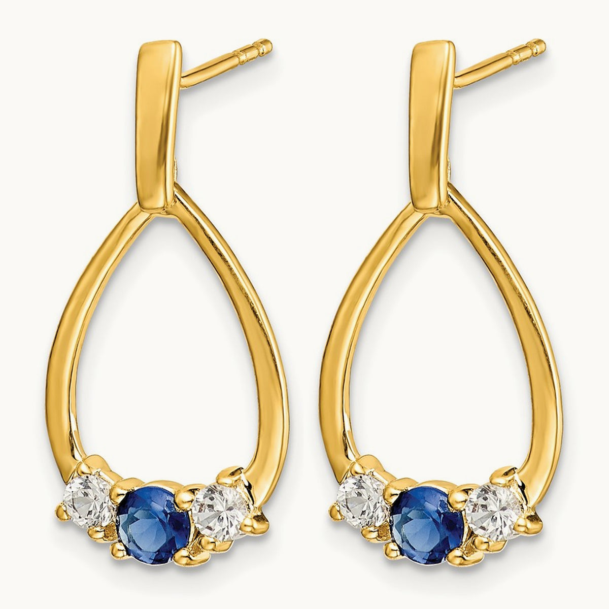 Blue and White Sapphire Post Dangle Earrings, 14K