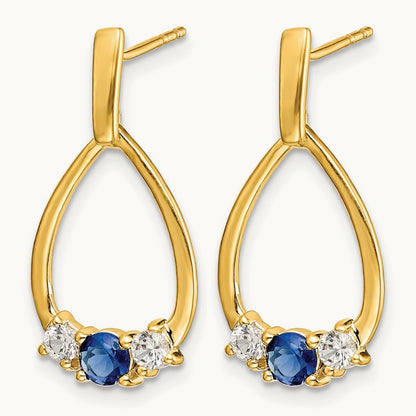 Blue and White Sapphire Post Dangle Earrings, 14K