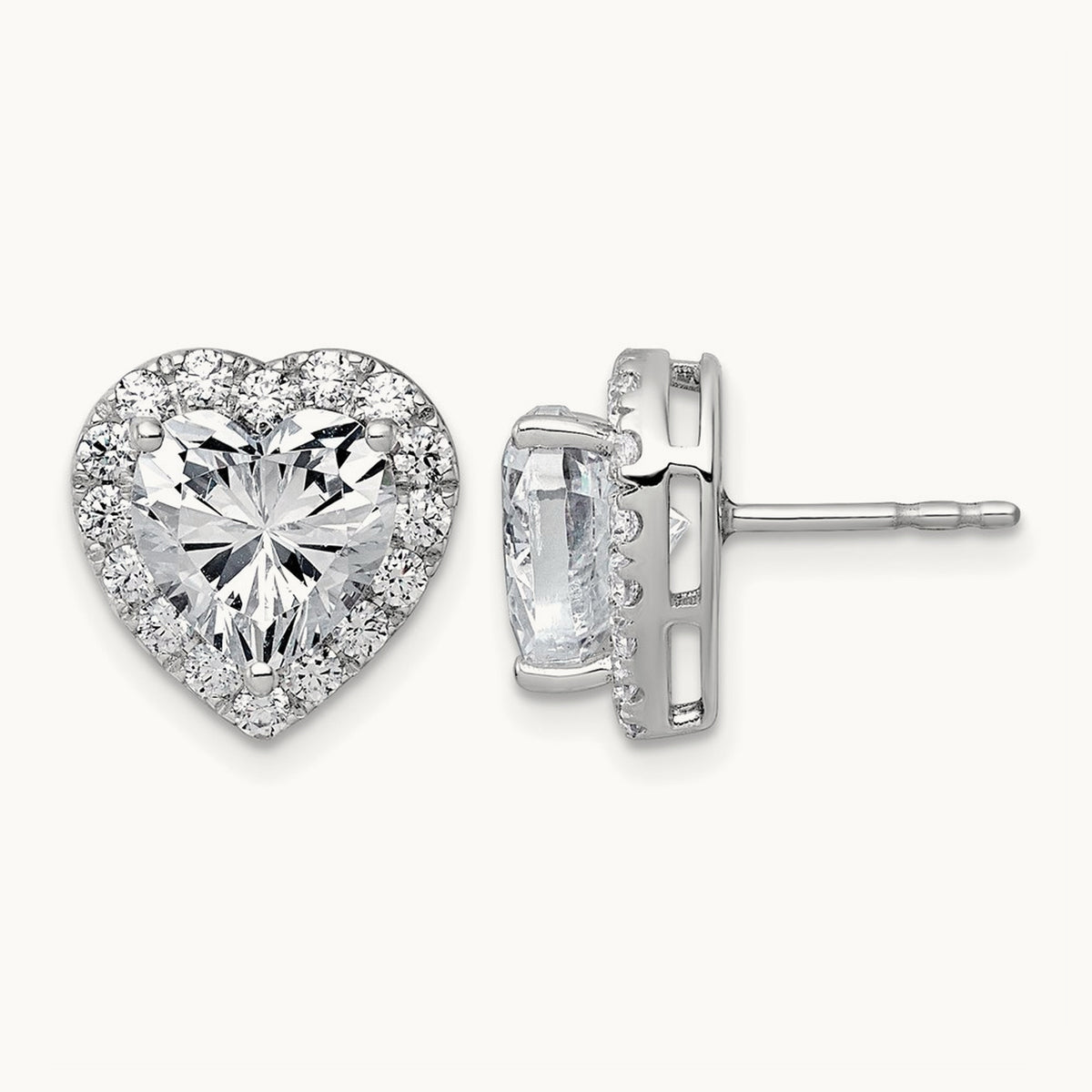 Heart Halo Post Earrings, 0.50-7.25 ct tw Lab-Grown Diamond — 4 7/8 ct, VS (Best), 14K White Gold