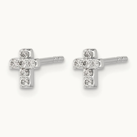Diamond Cross Earrings, 14K White Gold