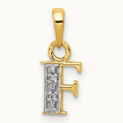 Diamond Letter F Initial Pendant, 14K Yellow Gold with Rhodium