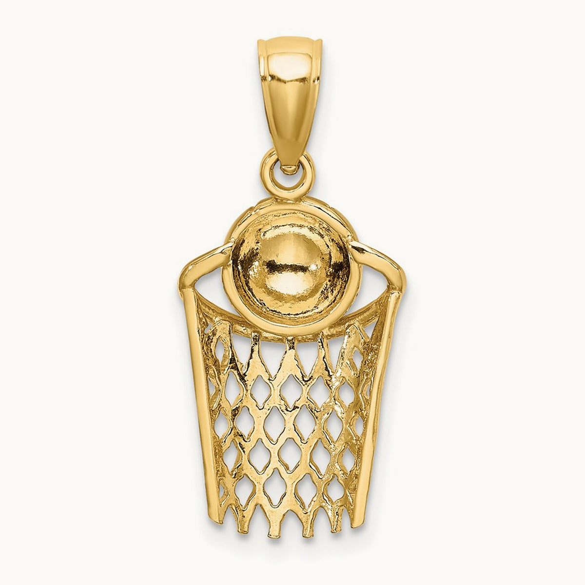 Polished Basketball and Net Charm, 14K