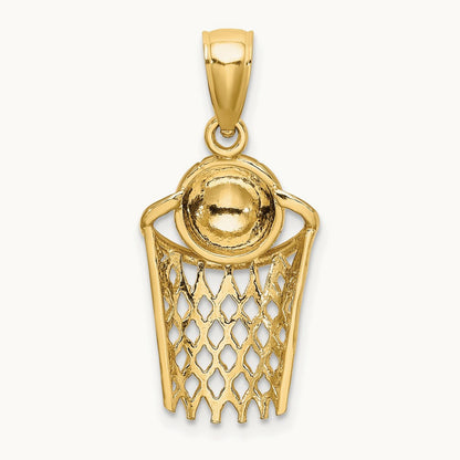 Polished Basketball and Net Charm, 14K