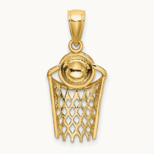 Polished Basketball and Net Charm, 14K