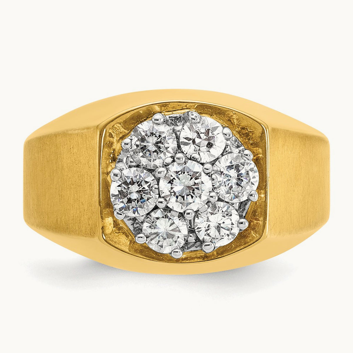 14ktt IBGoodman Men's Polished & Satin Round Diamond Cluster Ring