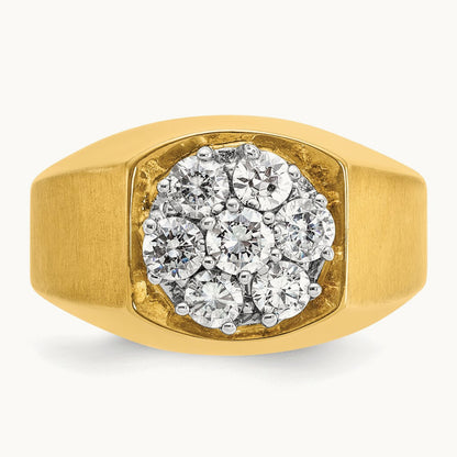 14ktt IBGoodman Men's Polished & Satin Round Diamond Cluster Ring