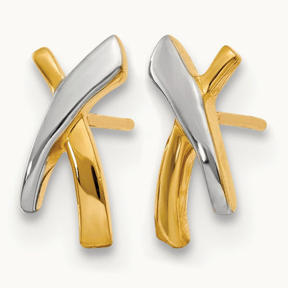 w/Rhodium X Post Earrings, 14K — Leslie's