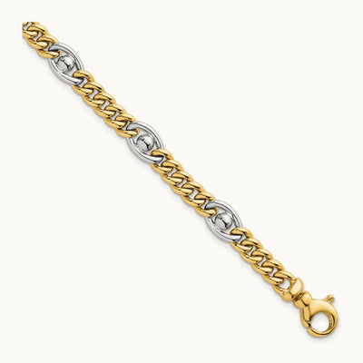 Polished Fancy Chain Bracelet, 14K Two-tone