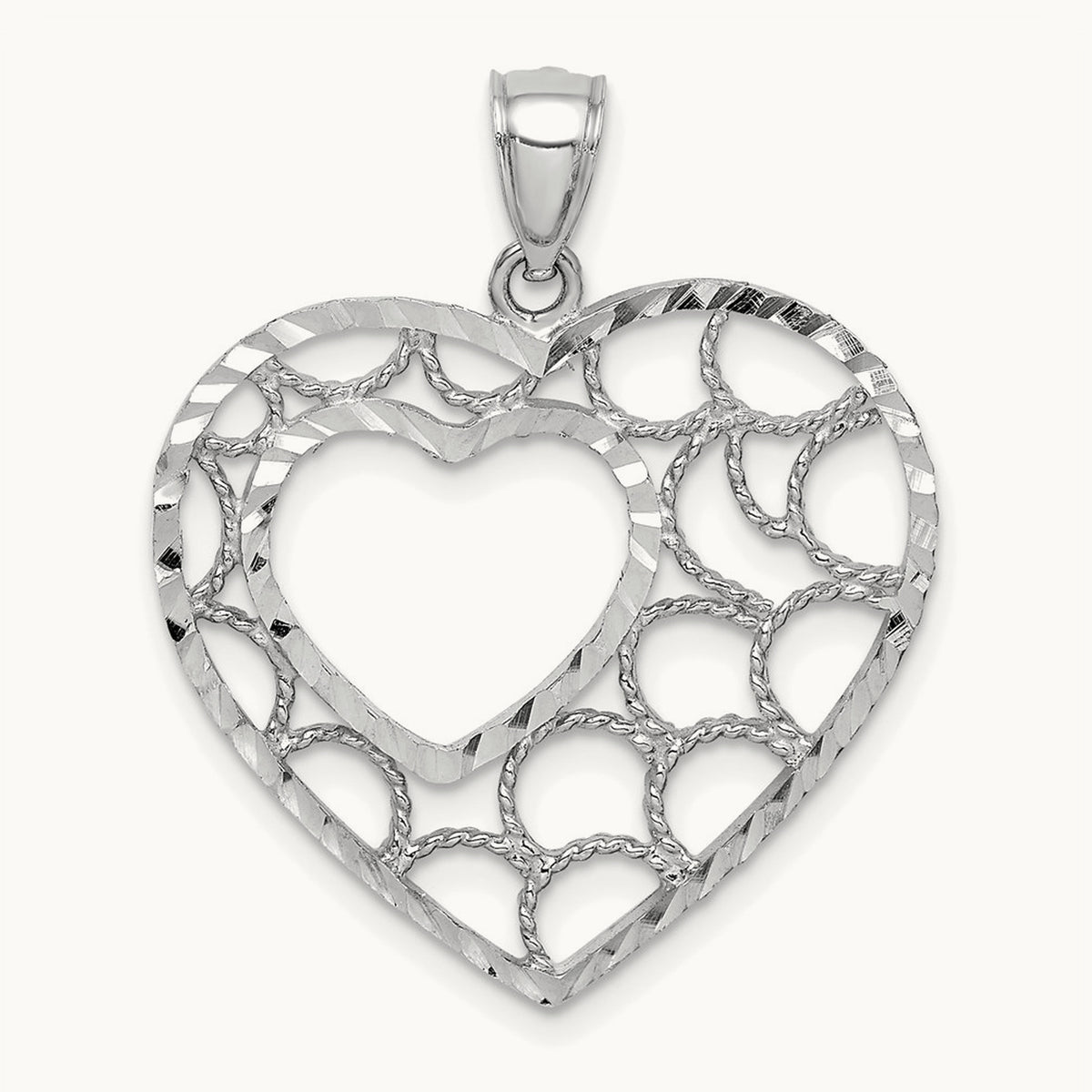 Diamond-cut Heart Pendant — 14K White Gold