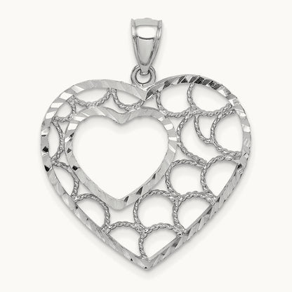 Diamond-cut Heart Pendant — 14K White Gold