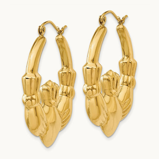 Polished Claddagh Hoop Earrings, 14K