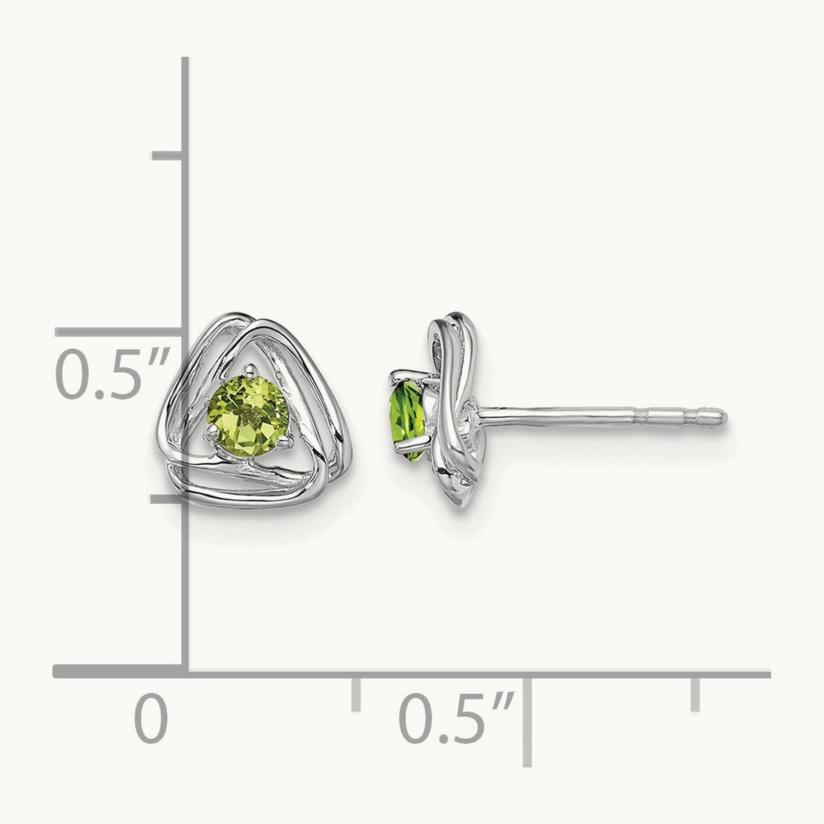 Peridot Post Earrings — 14K White Gold