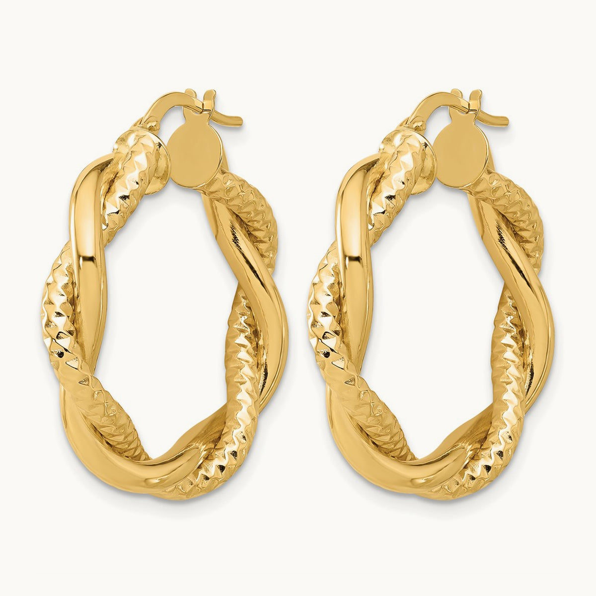 Polished and Textured Twisted Round Hoop Earrings — Leslie's — 28mm