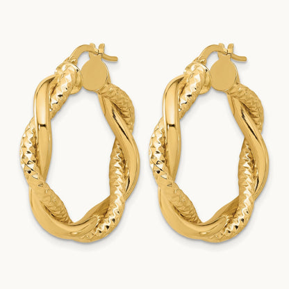Polished and Textured Twisted Round Hoop Earrings — Leslie's — 28mm