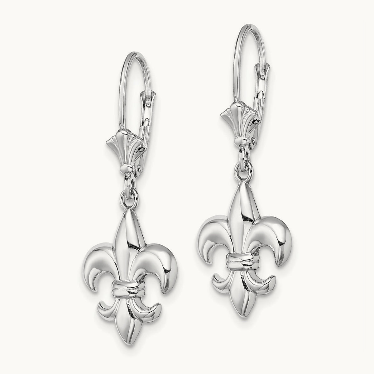 Small Fleur-de-Lis Leverback EARRINGS — 14K White Gold