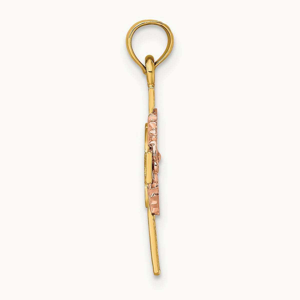 Cut-Out Dove On Cross Charm, 14K Two-tone