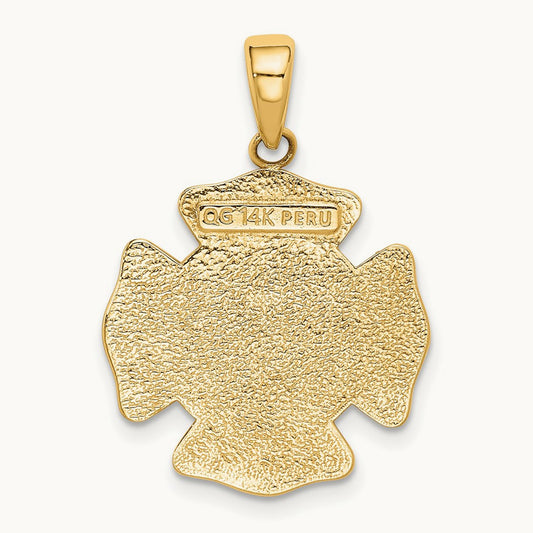 Fire Department FD St. Florian Badge Pendant — 14K Yellow Gold