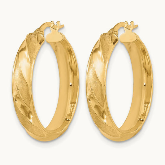 Polished Textured Twisted Hoop Earrings, 10K — Leslie's