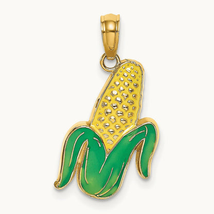 w/ Enamel Corn with Peeled Husk Charm, 14K