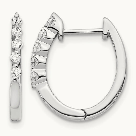 Diamond Hinged Hoop Earrings, 14K White Gold