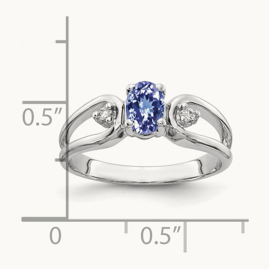 6x4mm Oval Tanzanite AA Diamond ring, 14K White Gold