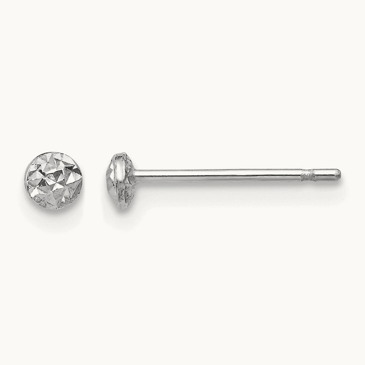 Puff Circle Stud Earrings — 14K White Gold, 3mm