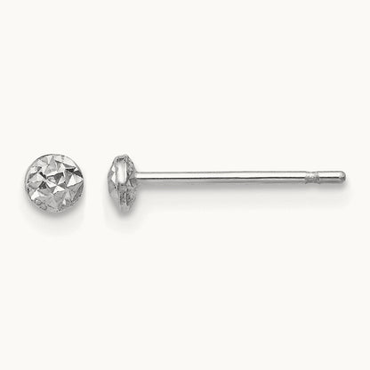 Puff Circle Stud Earrings — 14K White Gold, 3mm
