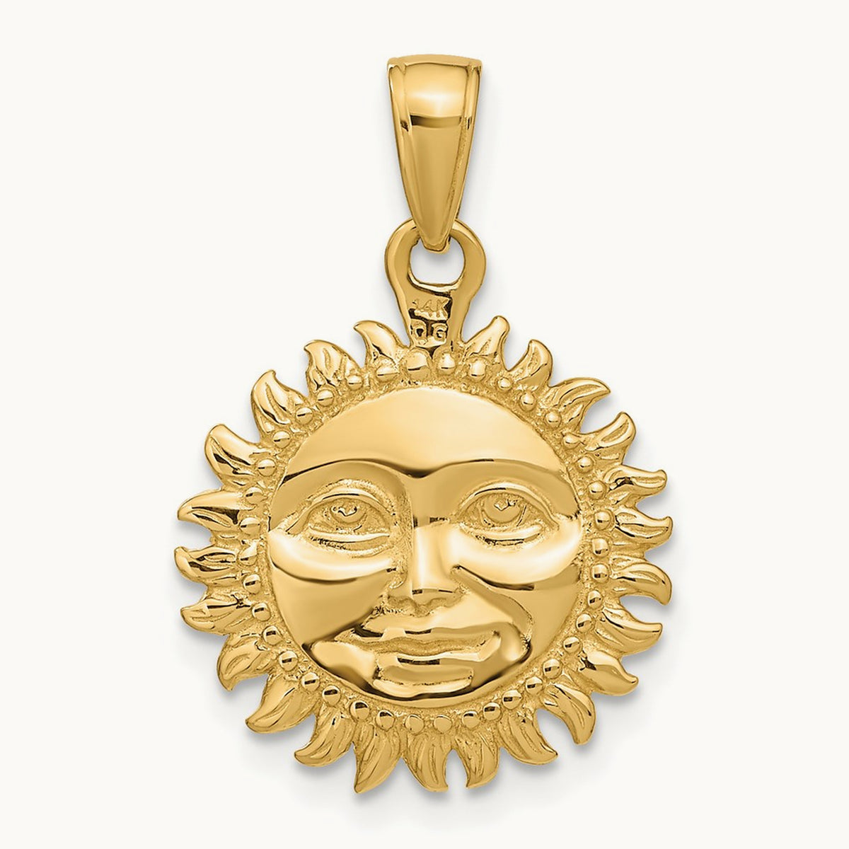 Solid Polished Reversible Sun Pendant, 14K