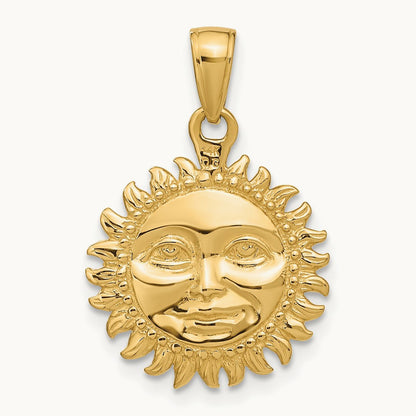 Solid Polished Reversible Sun Pendant, 14K