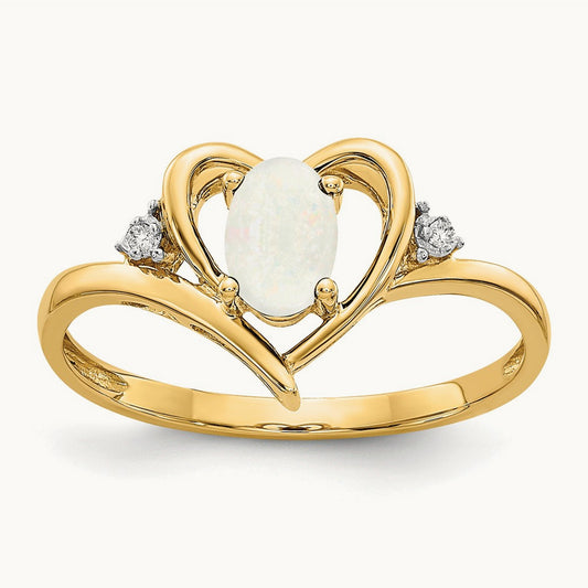 Opal and Diamond Heart Ring, 14K