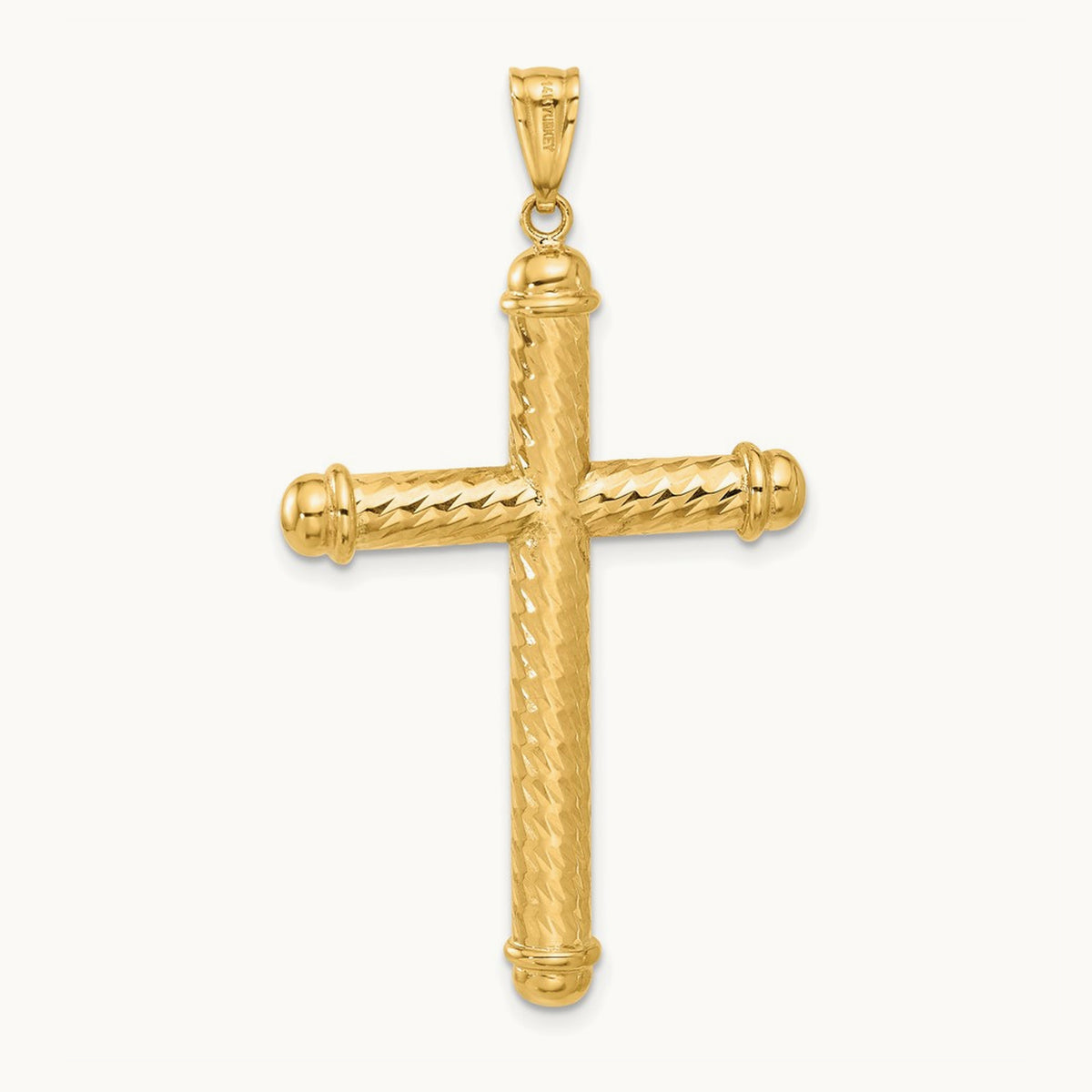Polished and Diamond-cut Cross Pendant — 14K Yellow Gold