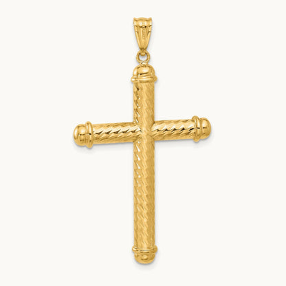 Polished and Diamond-cut Cross Pendant — 14K Yellow Gold