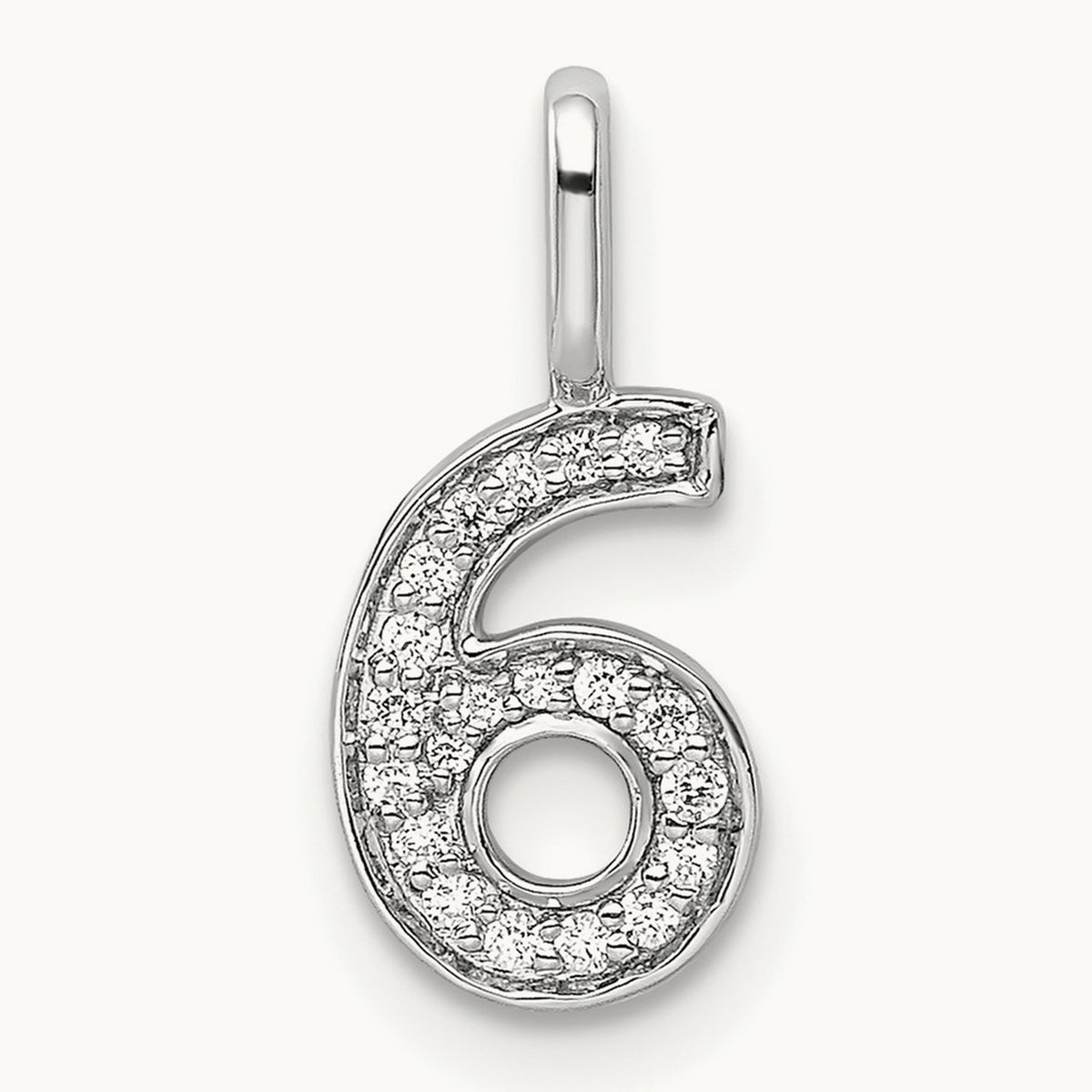 Diamond Number 6 Pendant — 14K White Gold, 15.5mm