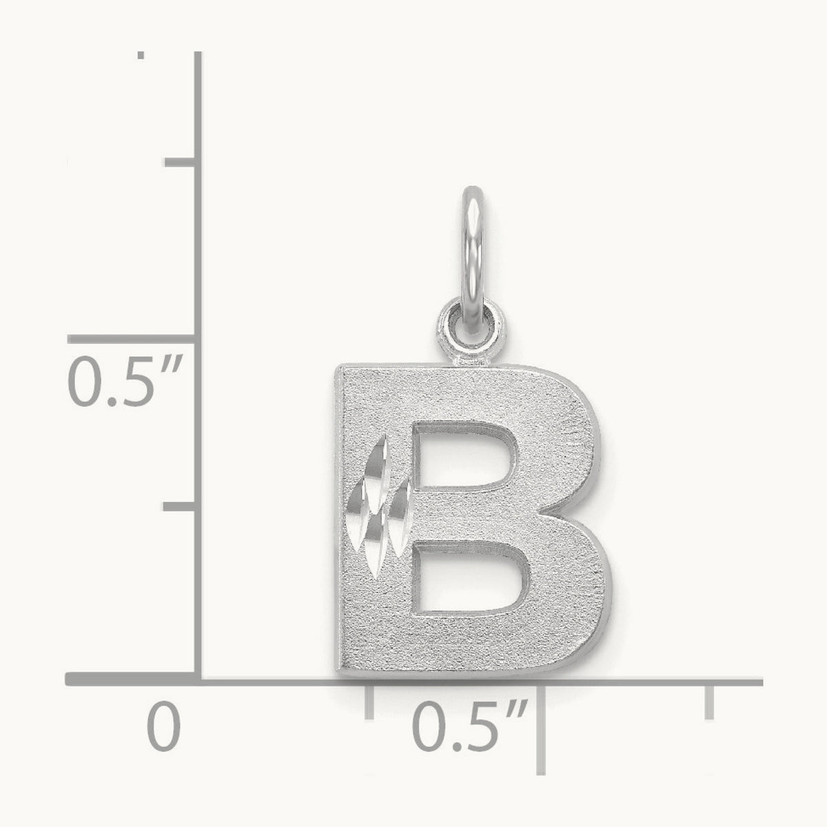 Satin Diamond-cut Initial Charm — 14K White Gold, B
