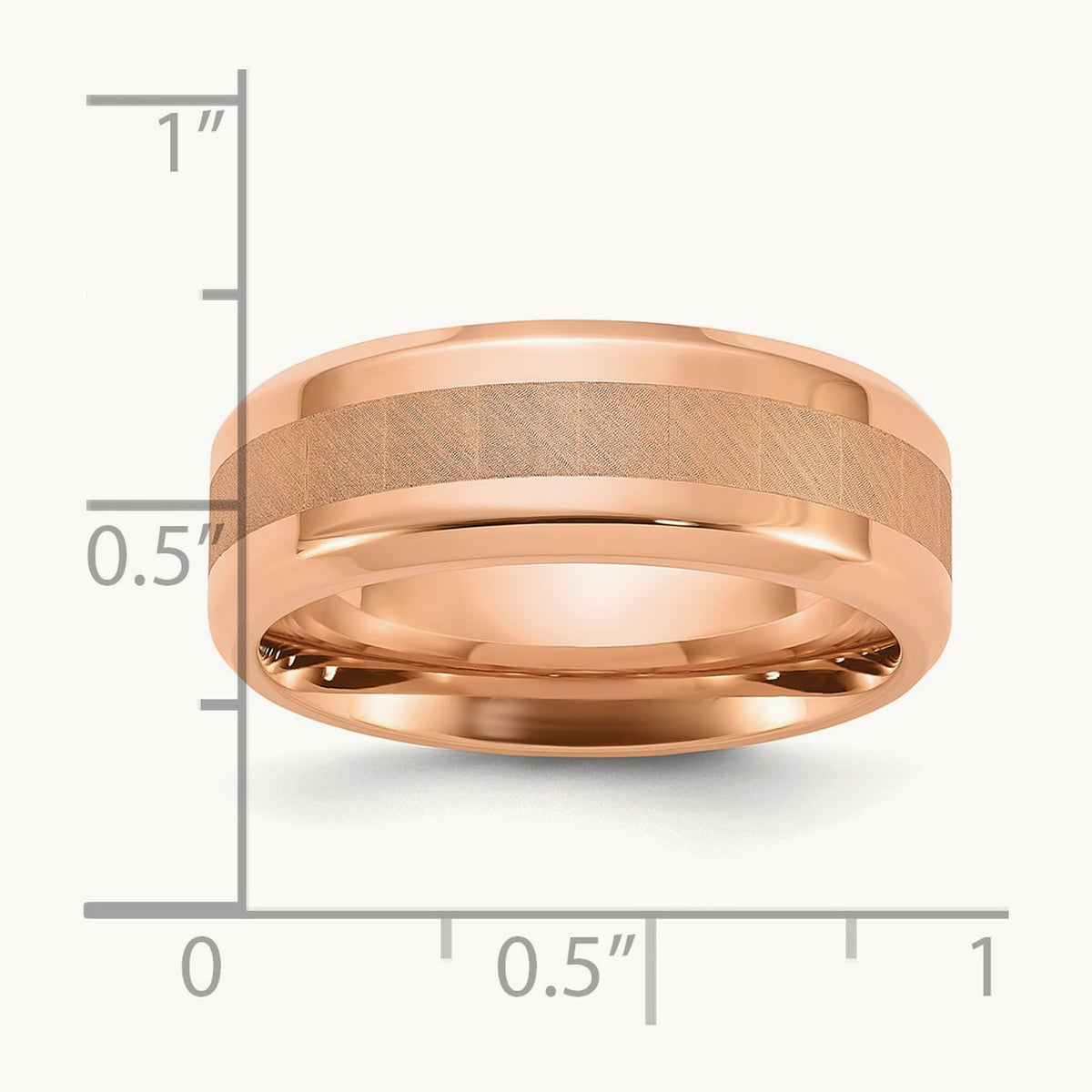 Polished Rose IP-plated Brushed Center Band, 8mm, Titanium