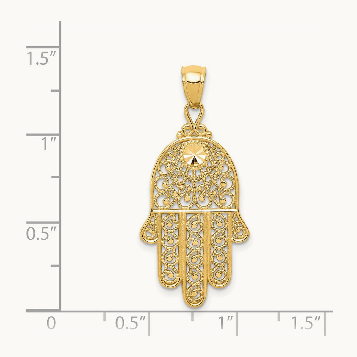 Diamond-cut Filigree Chamseh Pendant, 14K